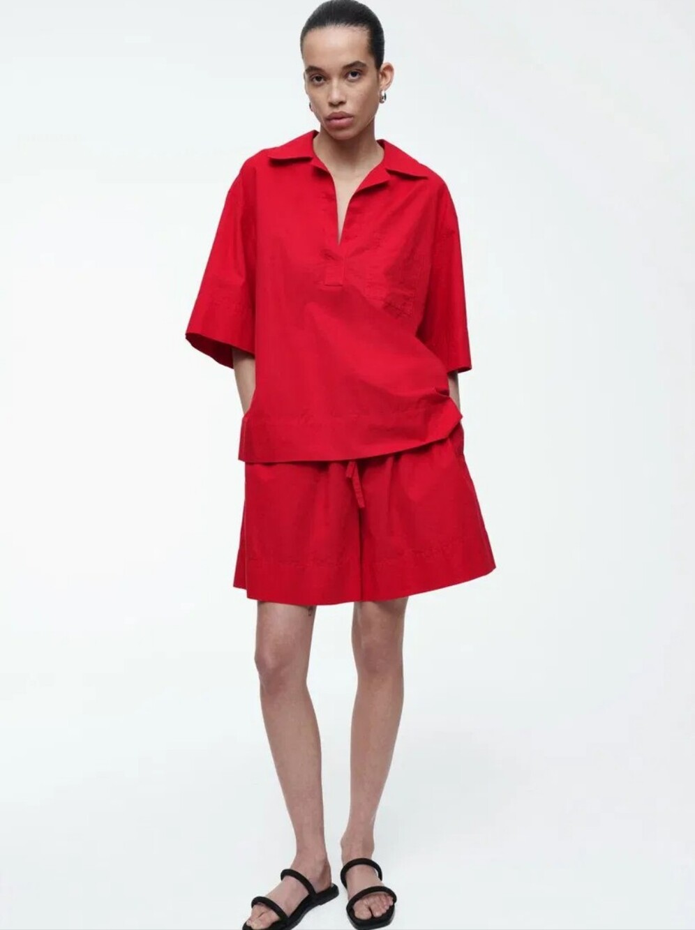 COS Red Cotton Linen Resort Relaxed Short Sleeve Shirt S